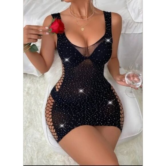 Other - Sexy Rhinestone Mesh Dress Without Lingerie Set